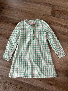 Lilly Pulitzer Girls Dress Size 6 Long Sleeve Green Pink Check Sheath Spring